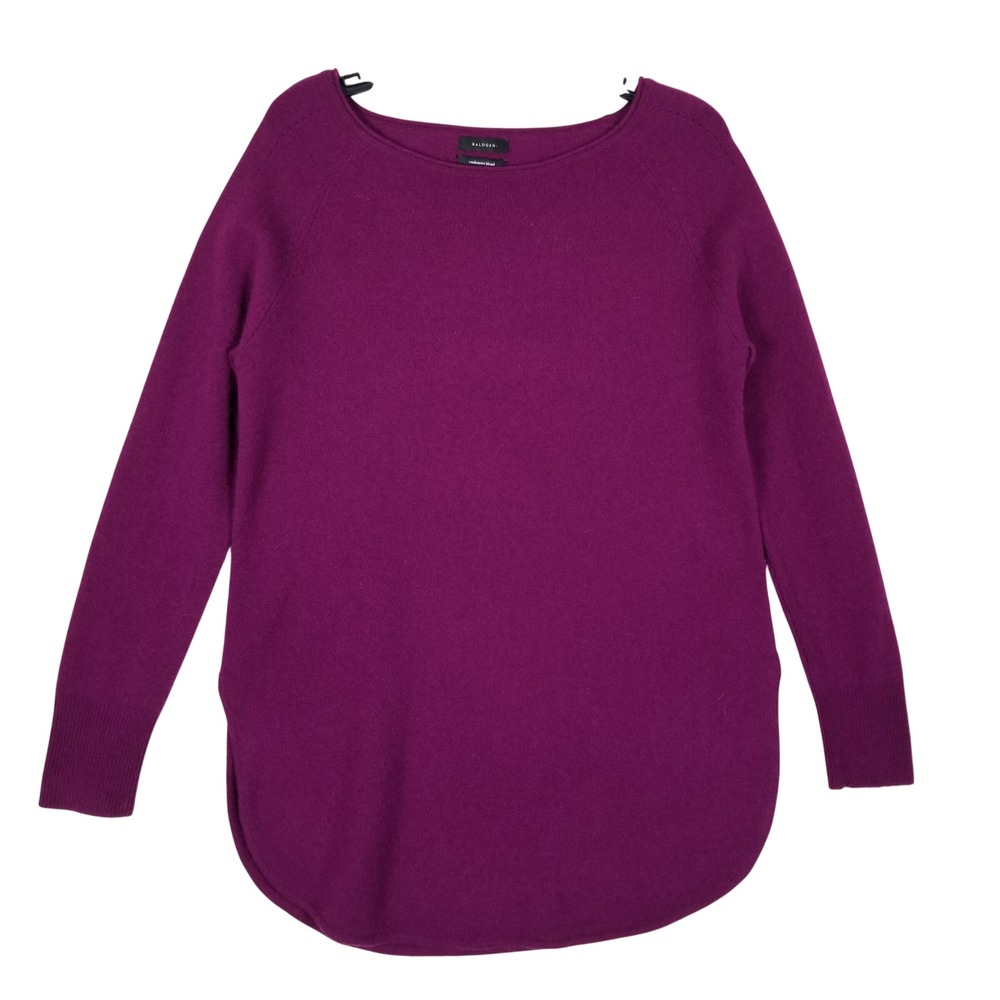 Halogen Sweater Women Medium Purple Cashmere Blend Wool Tunic Boat Neck Knit
